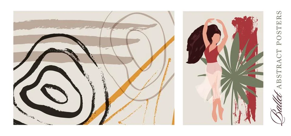 Abstract vector illustration. Ballet dancer girl poster set. Illustrazione stock