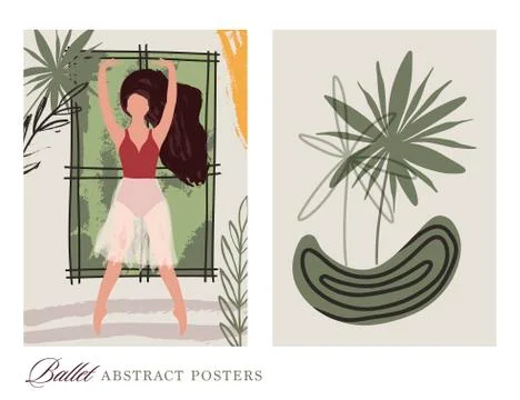 Abstract vector illustration. Ballet dancer girl poster set. Stock-Illustration