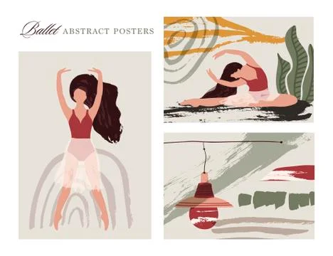 Abstract vector illustration. Ballet dancer girl poster set. Stock Illustration