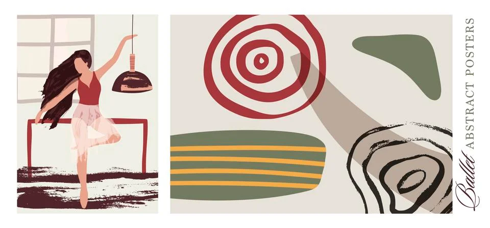 Abstract vector illustration. Ballet dancer girl poster set. Illustrazione stock