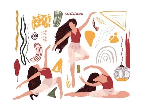 Abstract vector illustration. Ballet dancer girl icon set. Stock Illustration