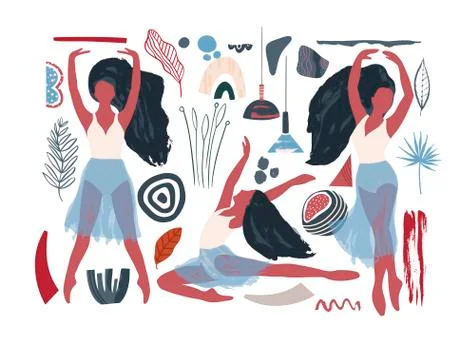 Abstract vector illustration. Ballet dancer girl icon set Stock Illustration