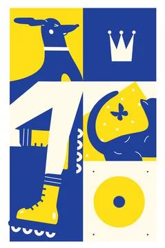 Abstract vector illustration with dog, roller skates and cat Illustrazione stock