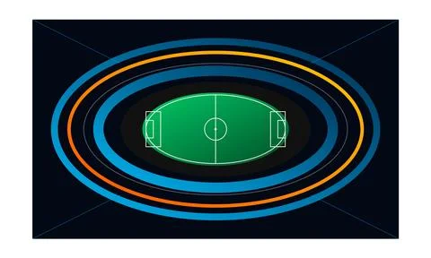 Abstract vector illustration of a green oval soccer field surrounded by col.. Illustrazione stock