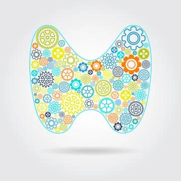 Abstract Vector Illustration Of Human Thyroid On Blue Background. Gears Art Logo Stock Illustration