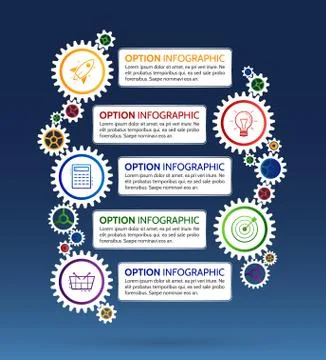 Abstract vector Illustration of infographic design with gear and icons. Stock Illustration