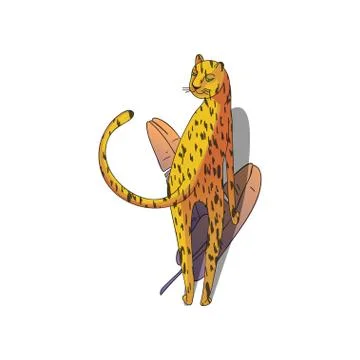 Abstract vector illustration of leopard and tropical leaves. Large cat with Stock Illustration