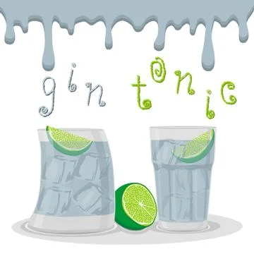 Abstract vector illustration logo for alcohol cocktails gin tonic Stock Illustration
