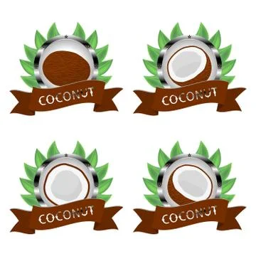 Abstract vector illustration logo for whole ripe fruit white coconut Stock Illustration