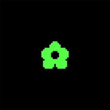 Abstract vector illustration of pixel flower in bright green on isolated black Stock Illustration