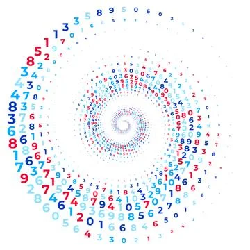 Abstract vector illustration of randomly scattered colorful numbers, numeri.. Stock Illustration