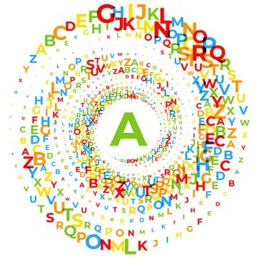 Abstract vector illustration of randomly scattered colorful English letters A Stock Illustration