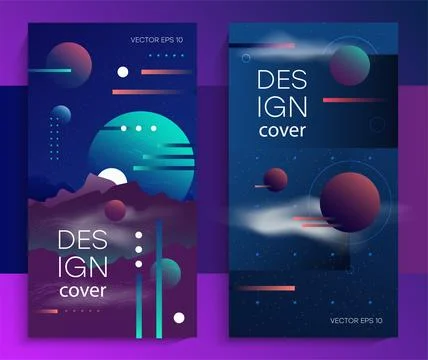 Abstract vector illustration of space, mountain landscape and planetary space Stock Illustration