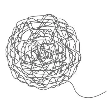 Abstract vector illustration of a tangled scribble ball representing confusio Stock Illustration