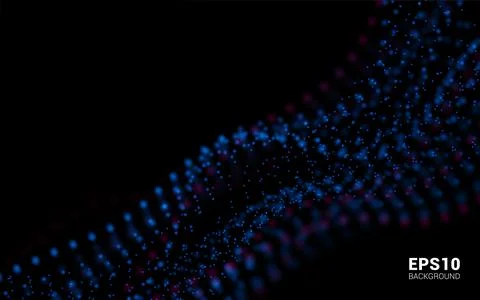 Abstract Vector Illustration. Waves With Particles on Dark Background. Flowin Stock Illustration