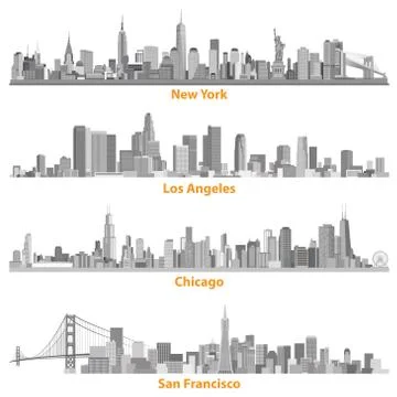 Abstract vector illustrations of United States city skylines Stock Illustration