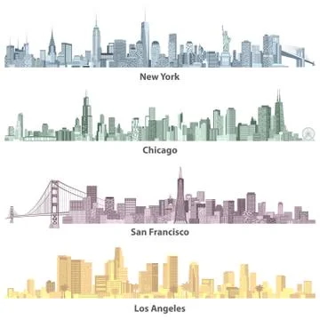 Abstract vector illustrations of United States city skylines Stock Illustration