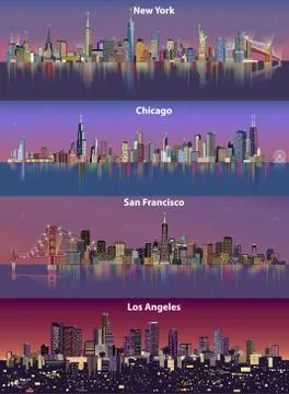 Abstract vector illustrations of United States city skylines Stock Illustration