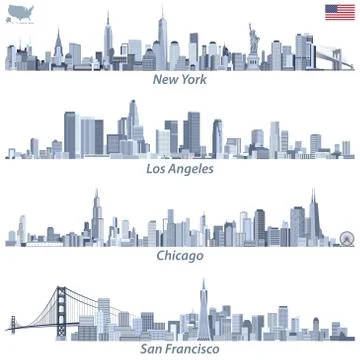 Abstract vector illustrations of United States city skylines Stock Illustration
