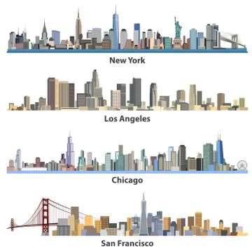 Abstract vector illustrations of United States city skylines  Stock Illustration