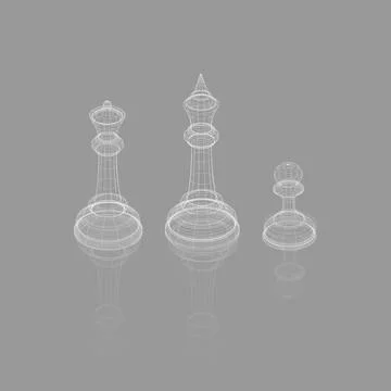 Abstract vector image of chess pieces king, queen and pawn. 3d frame illustra Stock Illustration