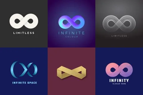 Abstract Vector Infinity Symbols Set. Modern Gradients and Typography, Soft Stock Illustration