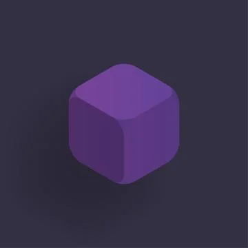 Abstract vector isometric 3d shape cube in bright violet pink color with shad Illustrazione stock