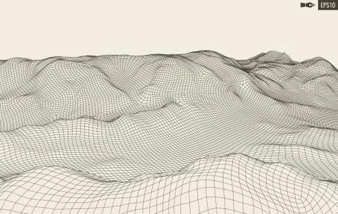 Abstract vector landscape background. Cyberspace grid. 3d technology Illustrazione stock