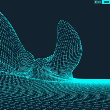 Abstract vector landscape background. Cyberspace grid. 3d technology Stock Illustration