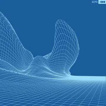 Abstract vector landscape background. Cyberspace grid. 3d technology Illustrazione stock