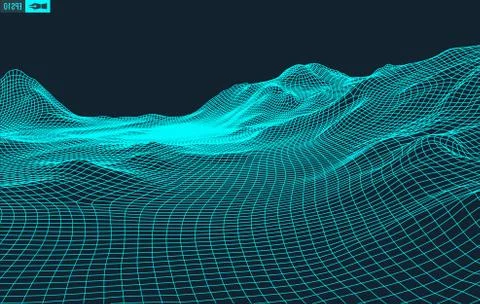 Abstract vector landscape background. Cyberspace grid. 3d technology Stock Illustration