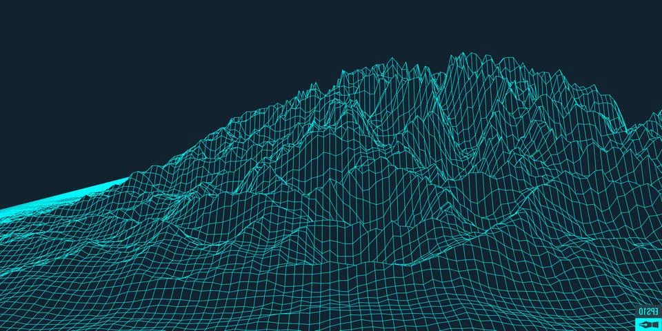 Abstract vector landscape background. Cyberspace grid. 3d technology Stock Illustration