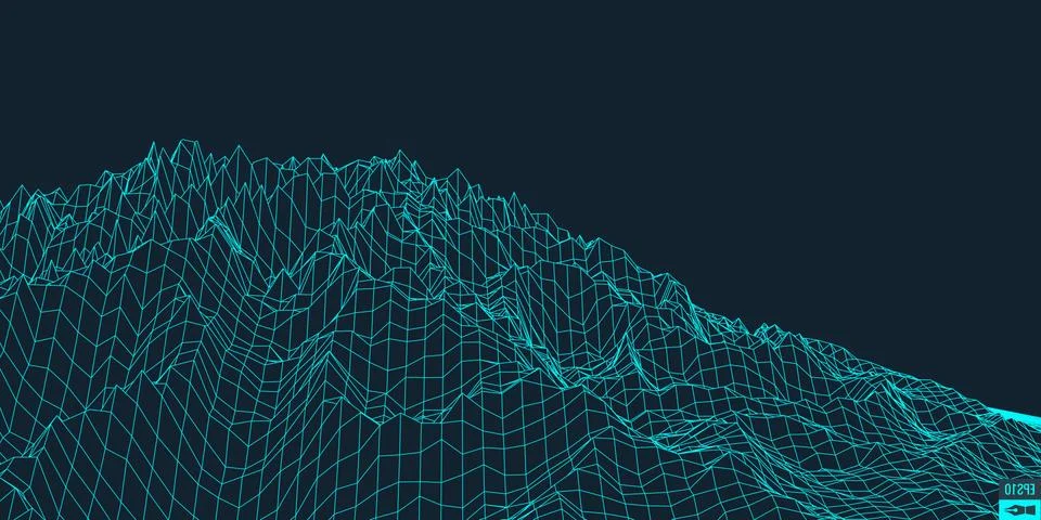 Abstract vector landscape background. Cyberspace grid. 3d technology Illustrazione stock