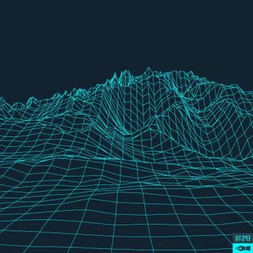 Abstract vector landscape background. Cyberspace grid. 3d technology Illustrazione stock