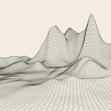 Abstract vector landscape background. Cyberspace grid. 3d technology Illustrazione stock