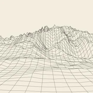 Abstract vector landscape background. Cyberspace grid. 3d technology Stock Illustration