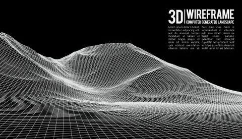 Abstract vector landscape background. Cyberspace landscape grid. 3d technology Illustrazione stock