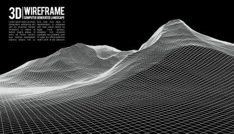 Abstract vector landscape background. Cyberspace landscape grid. 3d technology Illustrazione stock
