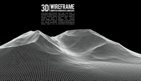 Abstract vector landscape background. Cyberspace landscape grid. 3d technology Illustrazione stock