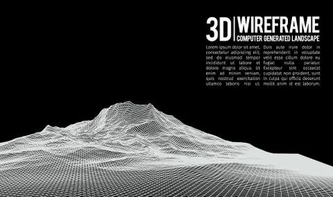 Abstract vector landscape background. Cyberspace landscape grid. 3d technology Illustrazione stock