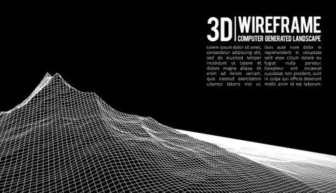 Abstract vector landscape background. Cyberspace landscape grid. 3d technology Illustrazione stock