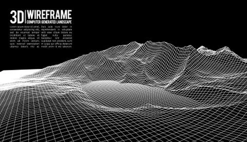 Abstract vector landscape background. Cyberspace landscape grid. 3d technology Stock Illustration