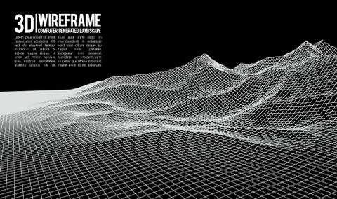 Abstract vector landscape background. Cyberspace landscape grid. 3d technology Stock Illustration