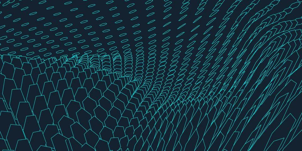 Abstract vector landscape background. Cyberspace grid. 3d technology vector Stock Illustration