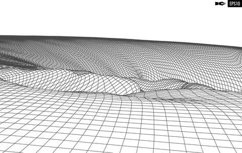 Abstract vector landscape background. Cyberspace grid. 3d technology Illustrazione stock