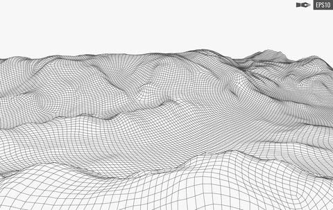 Abstract vector landscape background. Cyberspace grid. 3d technology Illustrazione stock