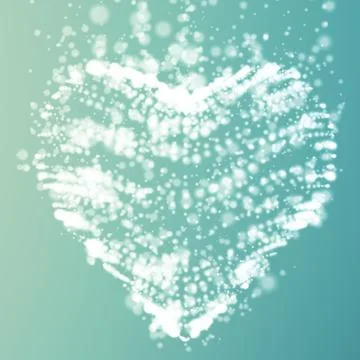 Abstract vector light blue background with glowing heart. Cloud of white shin Stock Illustration