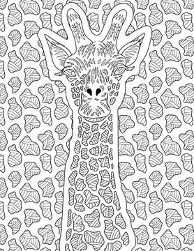 Abstract vector line drawing giraffe camouflaging patterned background. Digital Illustrazione stock