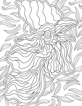 Abstract vector line drawing rooster beak open. Digital lineart image chicken Ilustración de archivo