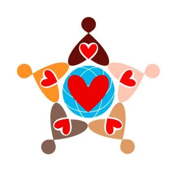 Abstract vector logo combining multicolored people in the form of star. Stock Illustration